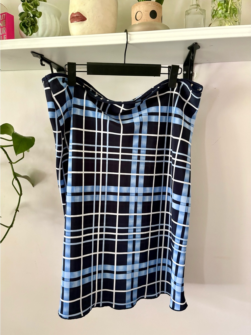 Navy & Light Blue Plaid Slip Skirt